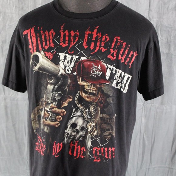 Retro Graphic T-shirt - Live by Gun Die by Gun Rock Chang - Men's Large - Picture 2 of 12